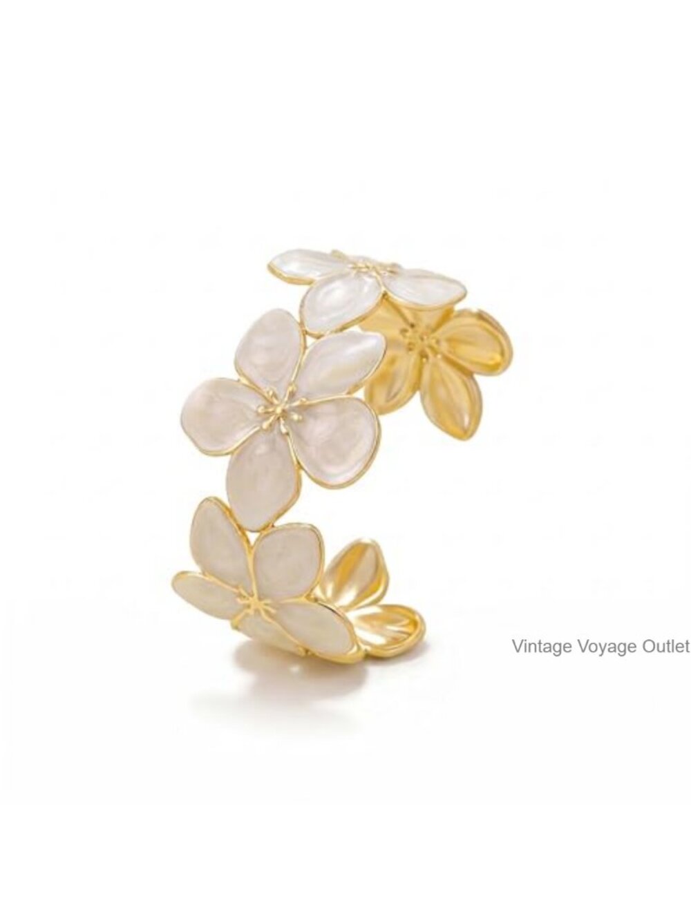 Gold Flower Cuff Bracelet Open Adjustable Alloy Summer Jewelry